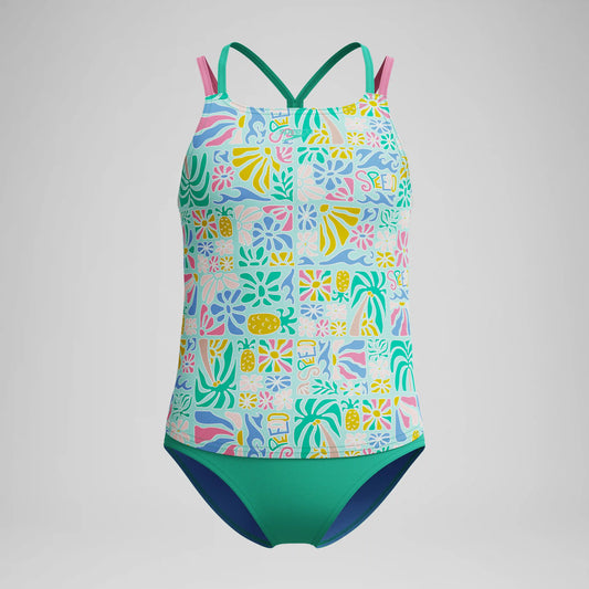 Girls Printed Strappy Two Piece Green