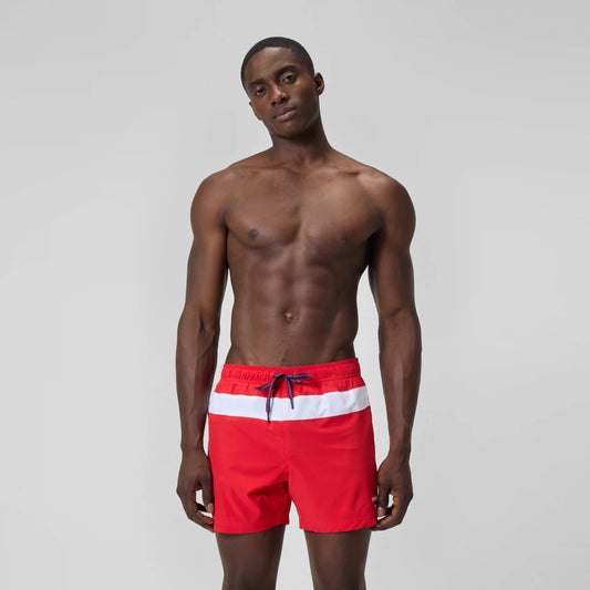 Men's Jetstream Striped Colourblock Swim Shorts Red/White