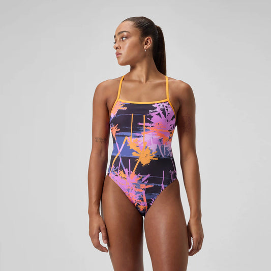 Women's Printed Web Back One Piece Purple