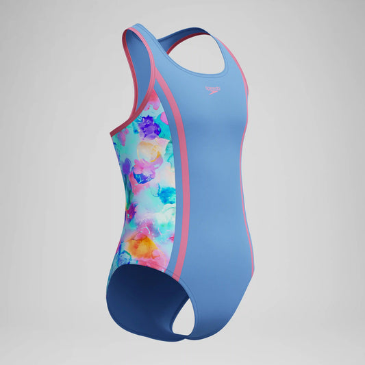 Girls Printed Spliced Racerback One Piece Blue