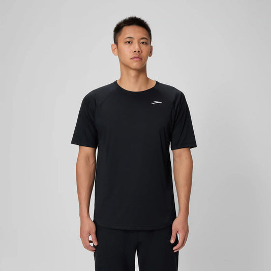 Men's Speedo Short Sleeve Training Swim Rashguard Black