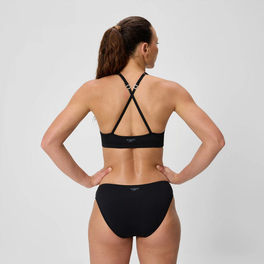 Women's Solid High Neck Bikini Top Black