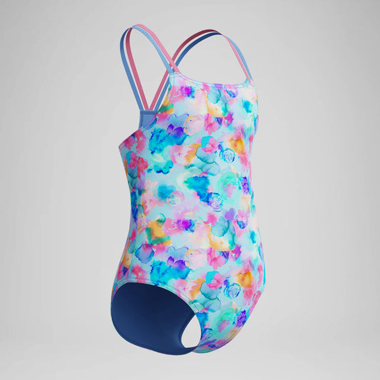 Girls Printed Strappy One Piece Blue