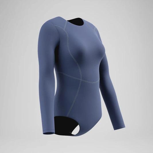 Women's Ocean Flex Long Sleeve Zip One Piece Gray/Blue