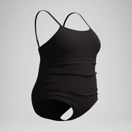 Women's New Plus Solid Shirred Tank One Piece Black