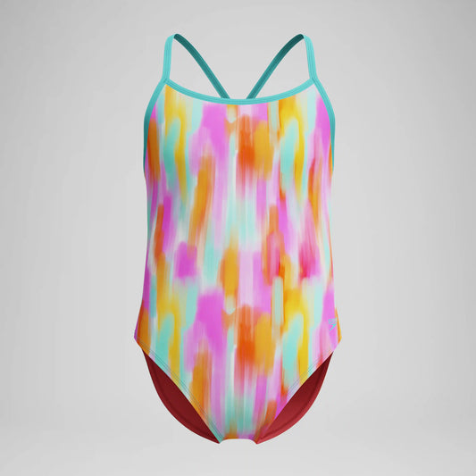 Girl's Printed Double X Back One Piece Orange