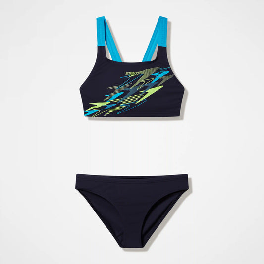Women's Medley Logo V-Back Two Piece Black/Turquoise