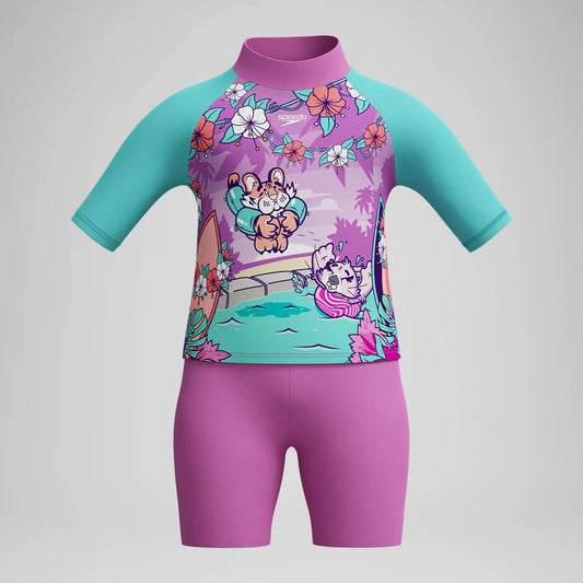 Infant Girls Learn to Swim Sun Protection Top & Short Pink/Green